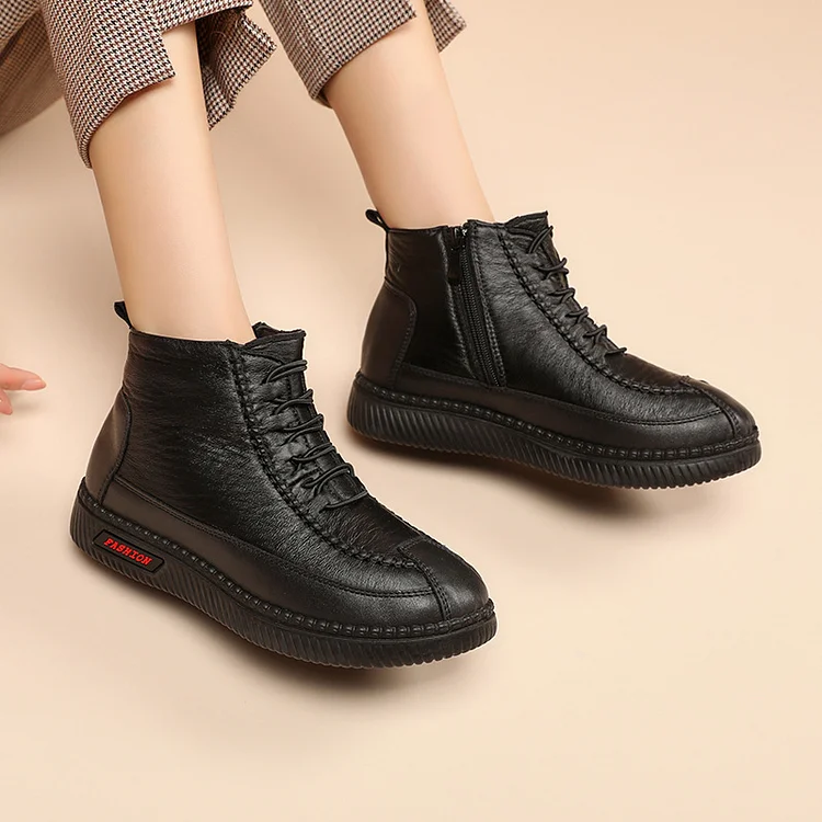 Mocasines de piel de piel para mujer, mocasines para mujer mayor, suaves y cálidos.