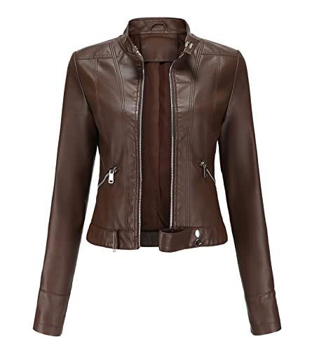 Chaqueta corta ajustada de cuero para mujer