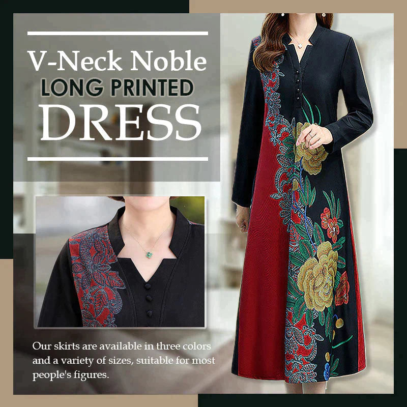 Vestido largo estampado con cuello en V