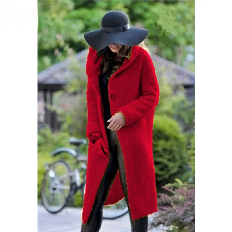 Women's Loose Knit Cardigan Sweater Hooded Mid-length Coat Fashion Sweaters 2023 Cardigans for Woman Knitwear Womens Clothing