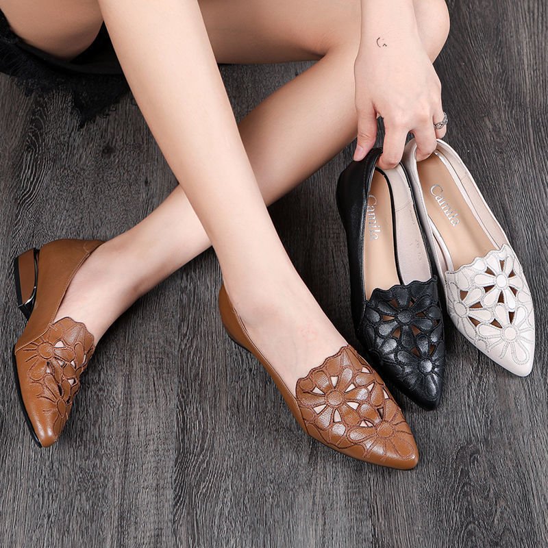 Zapatos individuales bordados de superficie blanda de cuero suave