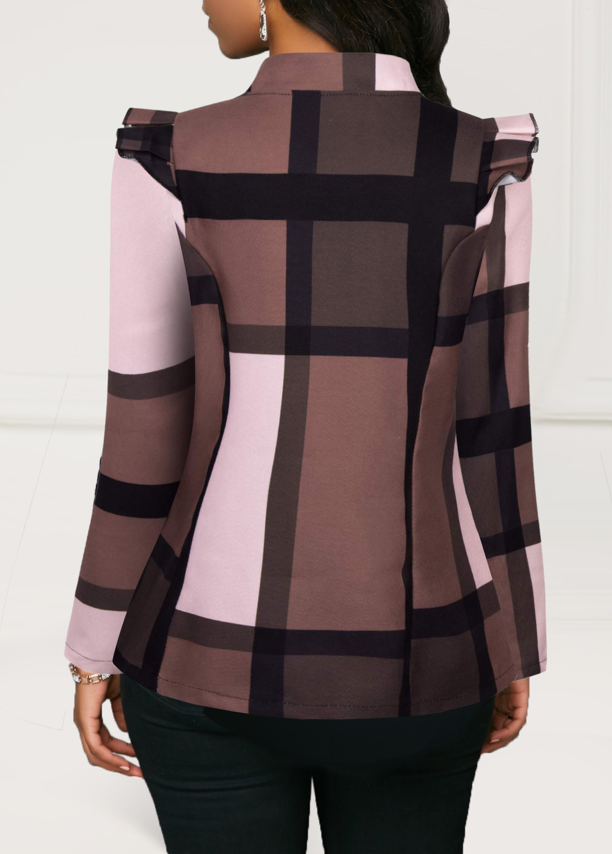 Multi Color Zipper Plaid Long Sleeve Jacket