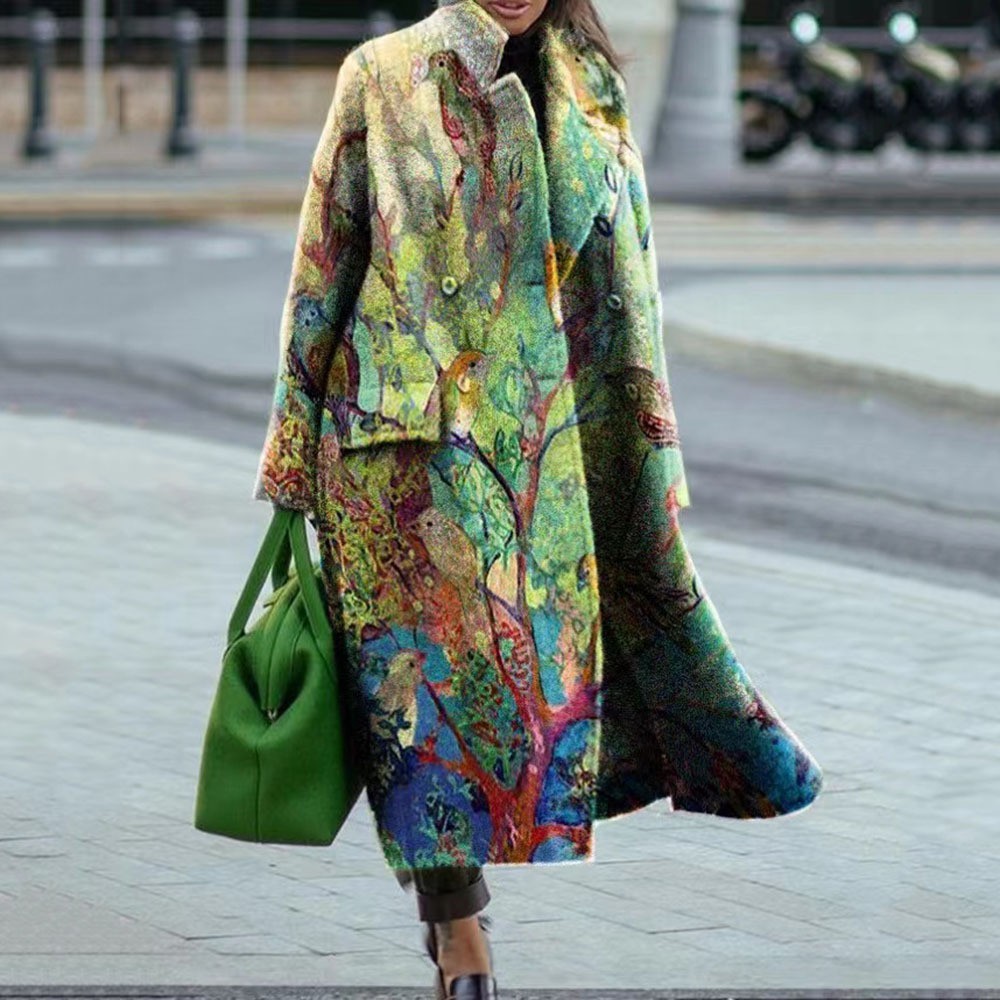 Long-sleeved printed coat lapel coat
