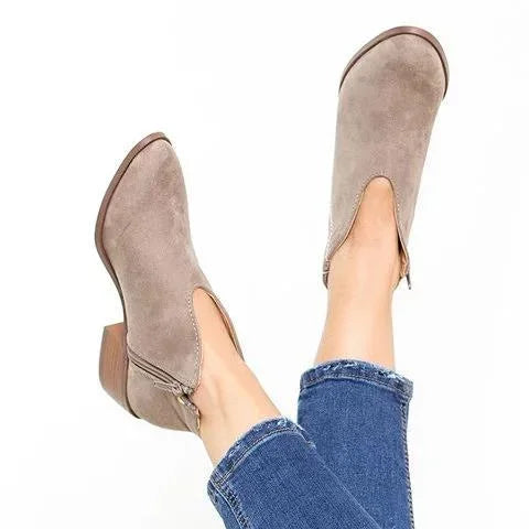 Mujeres sexy botas Tobillo cremallera con corte en V 🔥Compre 2 envío gratis🔥