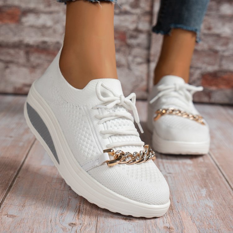 2023 Nueva punta redonda rhinestone metal decorado encaje hasta zapatos de malla