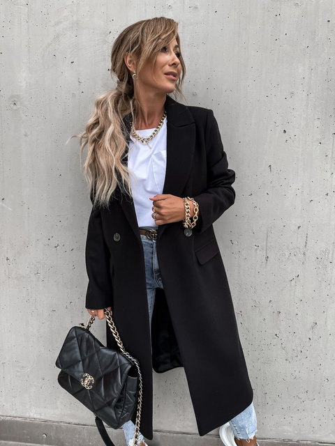 Autumn and Winter Long Suit Collar Woolen Coat Women
