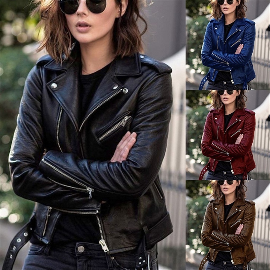 Women Classic Faux Leather Jacket Female Moto Biker Jackets Autumn Winter Thin Ladies Brand Slim Short Leather Outwear