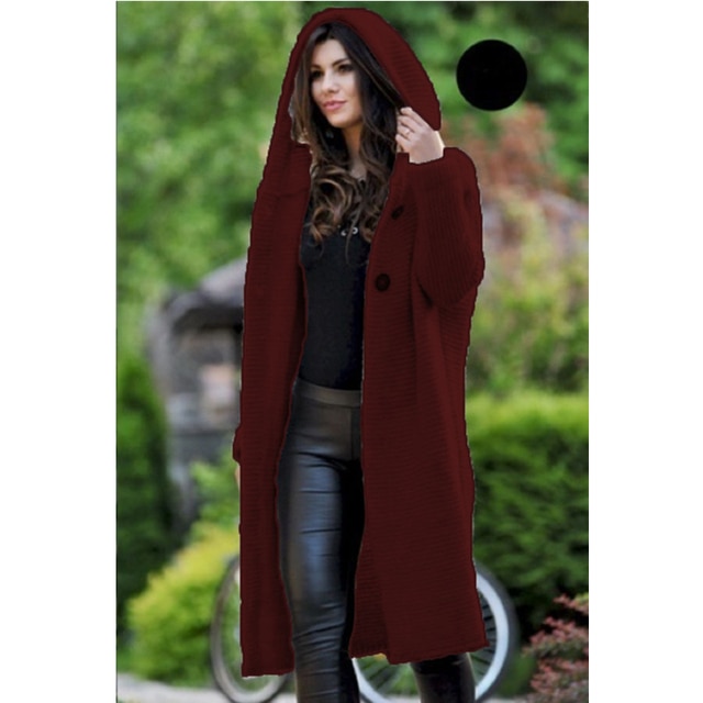 Women's Loose Knit Cardigan Sweater Hooded Mid-length Coat Fashion Sweaters 2023 Cardigans for Woman Knitwear Womens Clothing