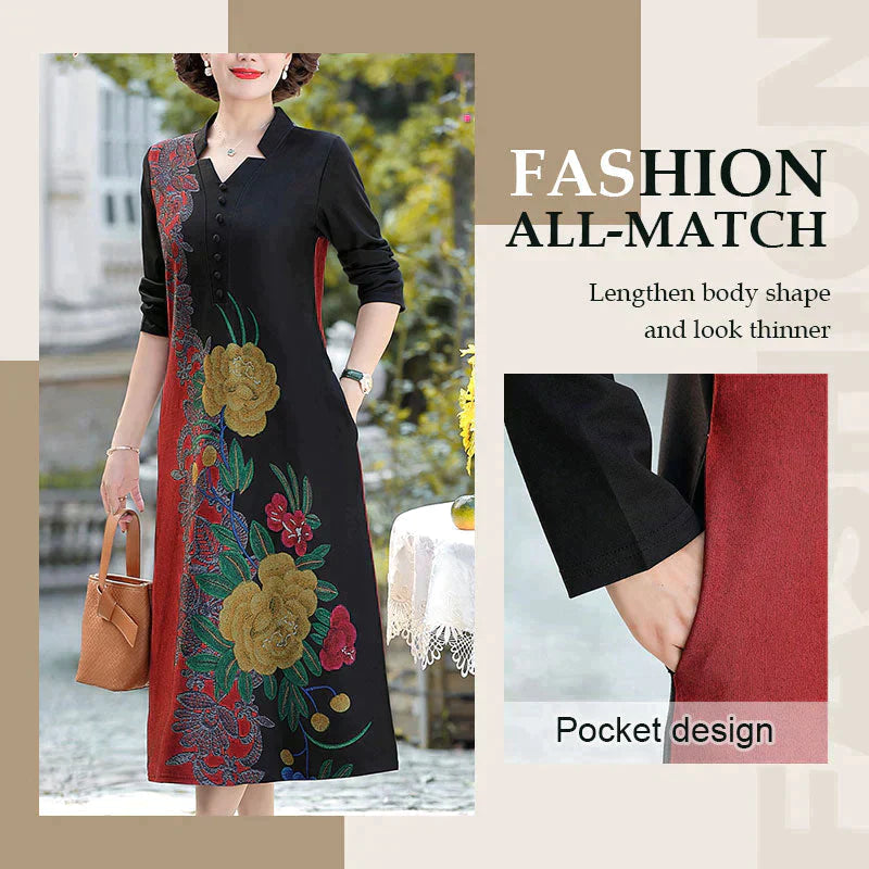 Vestido largo estampado con cuello en V