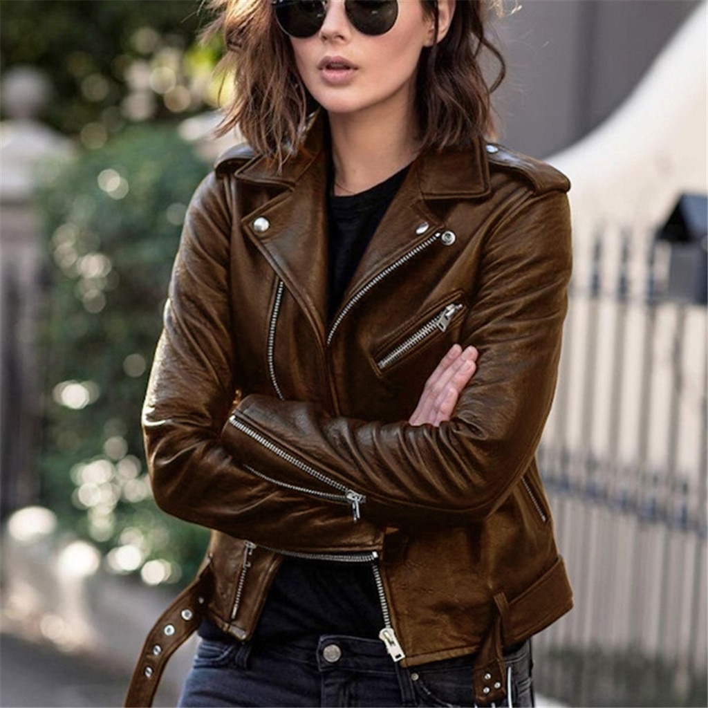 Women Classic Faux Leather Jacket Female Moto Biker Jackets Autumn Winter Thin Ladies Brand Slim Short Leather Outwear