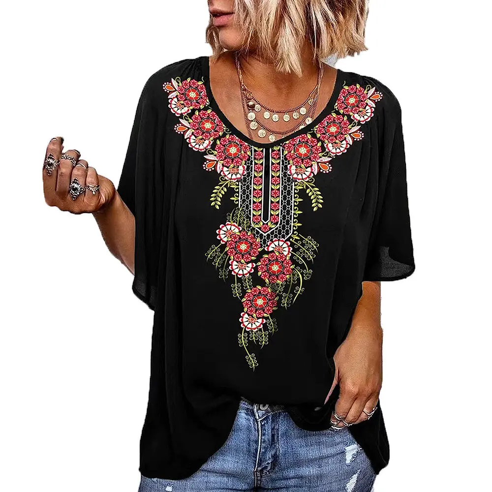 Potištěné ležérní tričko s krátkými rukávy a kulatým výstřihem