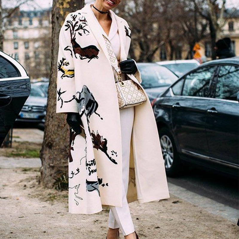 Long-sleeved printed coat lapel coat