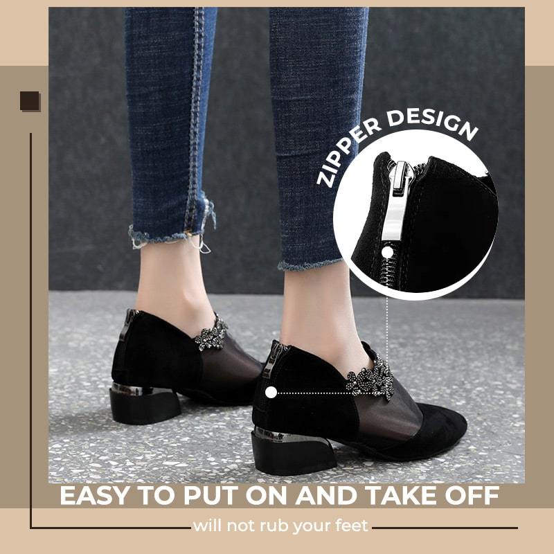 Zapatos de tacón grueso hueco de diamantes de imitación