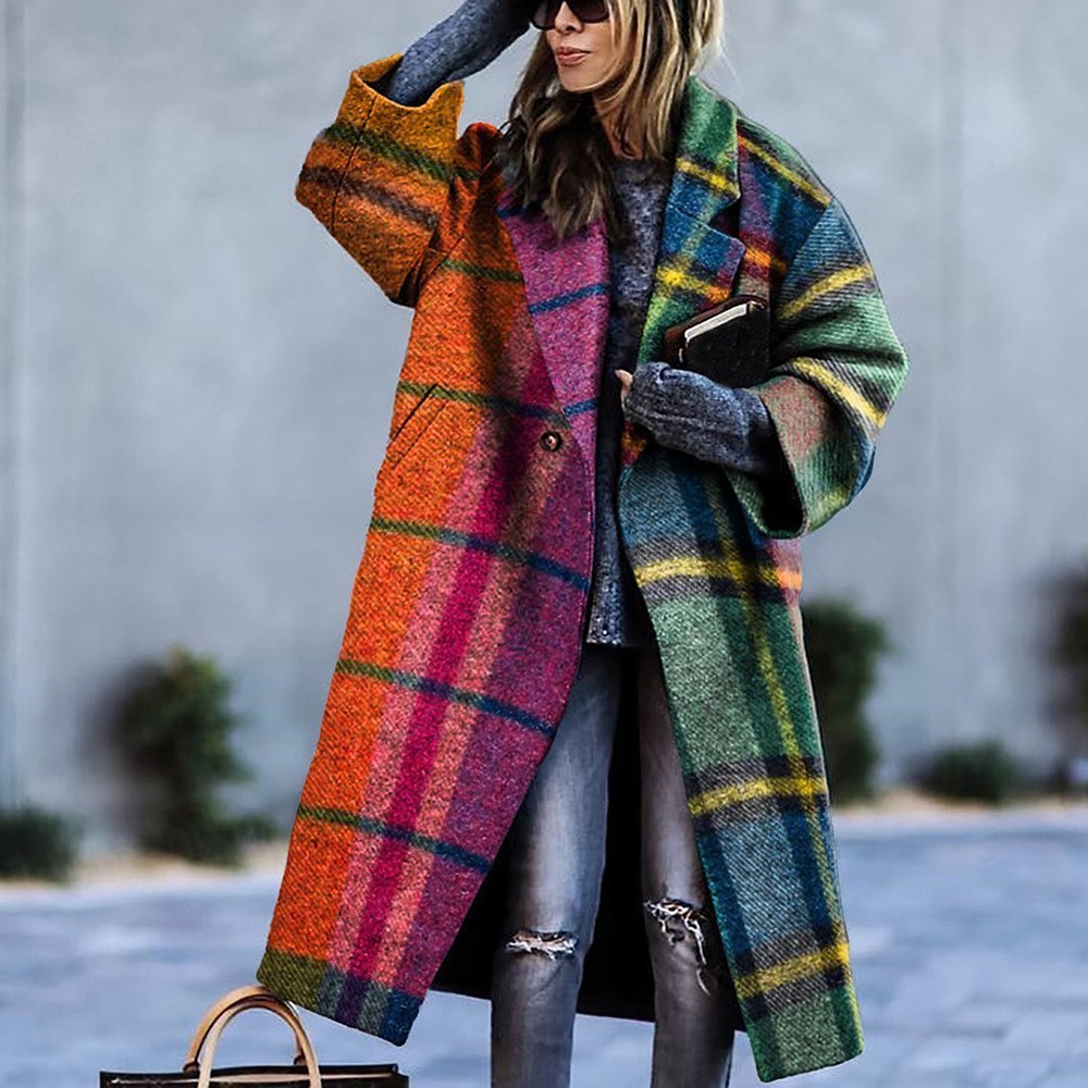 Long-sleeved printed coat lapel coat