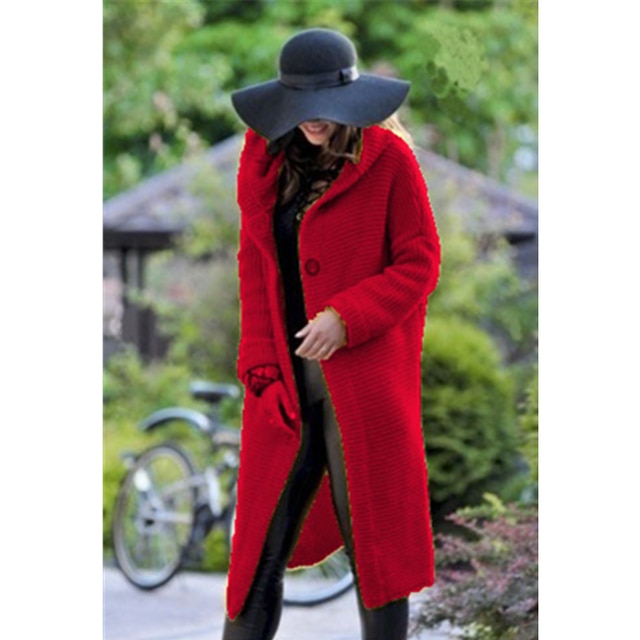 Women's Loose Knit Cardigan Sweater Hooded Mid-length Coat Fashion Sweaters 2023 Cardigans for Woman Knitwear Womens Clothing