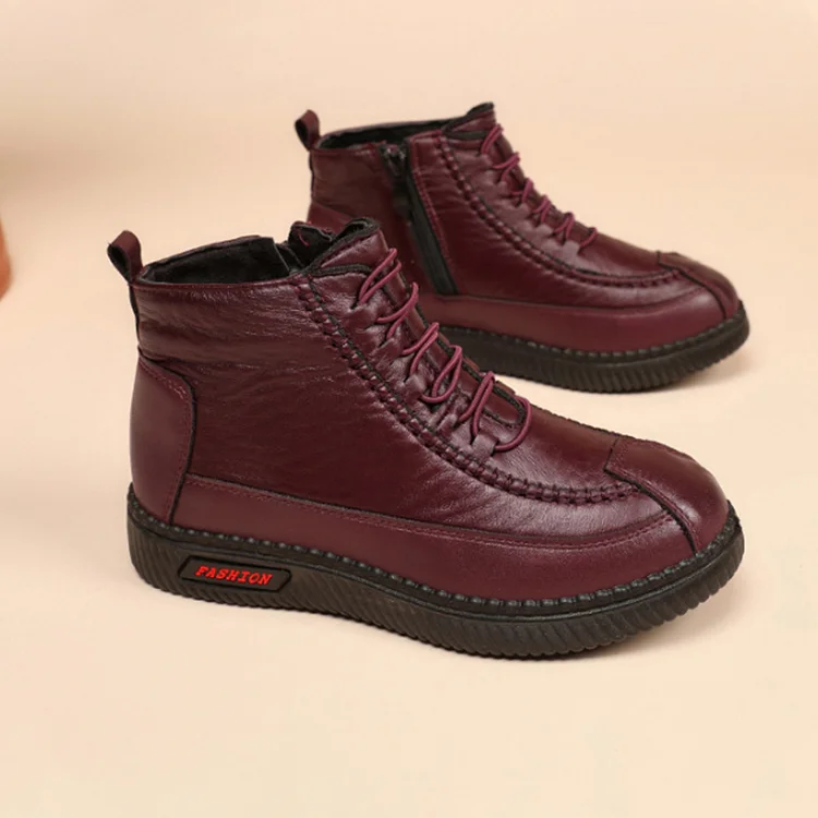 Mocasines de piel de piel para mujer, mocasines para mujer mayor, suaves y cálidos.