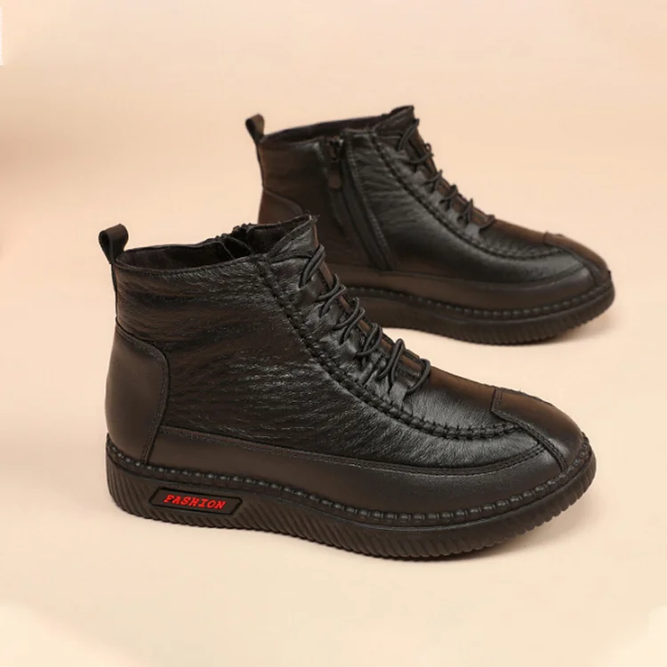 Mocasines de piel de piel para mujer, mocasines para mujer mayor, suaves y cálidos.