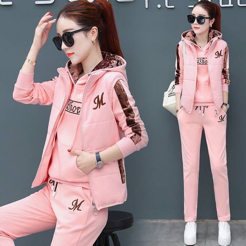 2023 Otoño Invierno Nueva Mujer Casual Sweat Suit Moda Felpa Espesor Tops Chaleco Pantalones 3 Conjunto de tres piezas para las mujeres