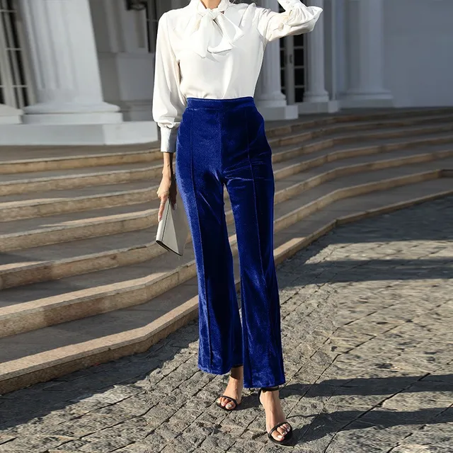 Pleuche High Waisted Flared Pants New Vintage Wide Leg Pants Fashion Streetwear Elegant Trousers Women Clothes Pantalon Femme
