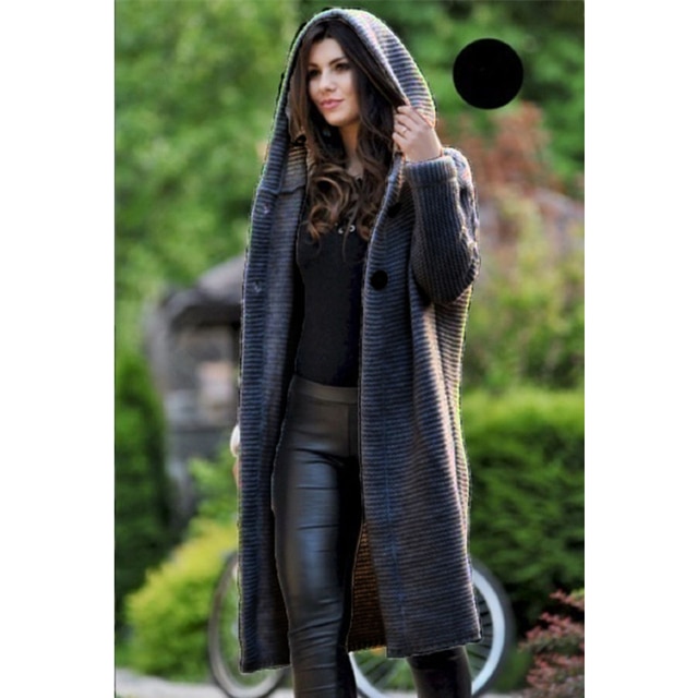 Women's Loose Knit Cardigan Sweater Hooded Mid-length Coat Fashion Sweaters 2023 Cardigans for Woman Knitwear Womens Clothing