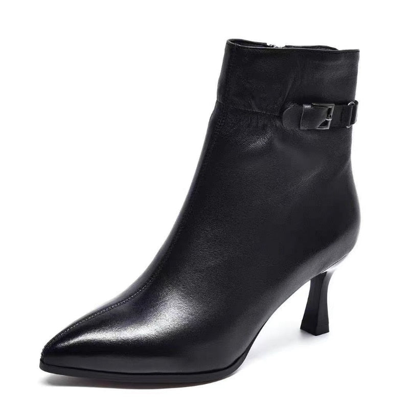 Botas De Cuero De Tacón Fino