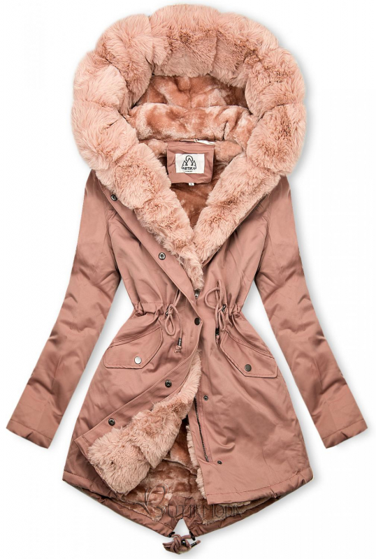 Parka rosa con ribete de piel