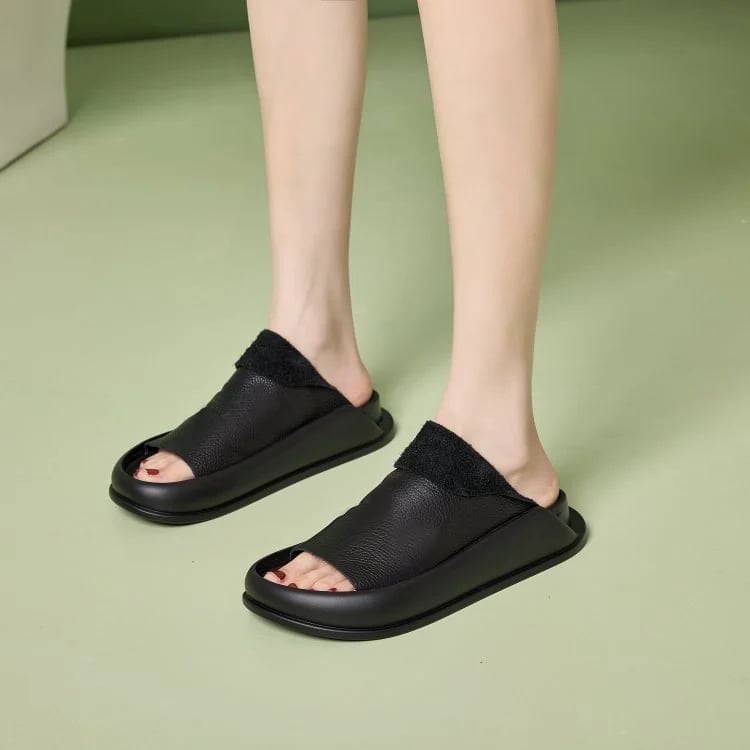 Women's Italian Leather Platform Slippers