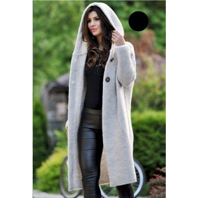 Women's Loose Knit Cardigan Sweater Hooded Mid-length Coat Fashion Sweaters 2023 Cardigans for Woman Knitwear Womens Clothing