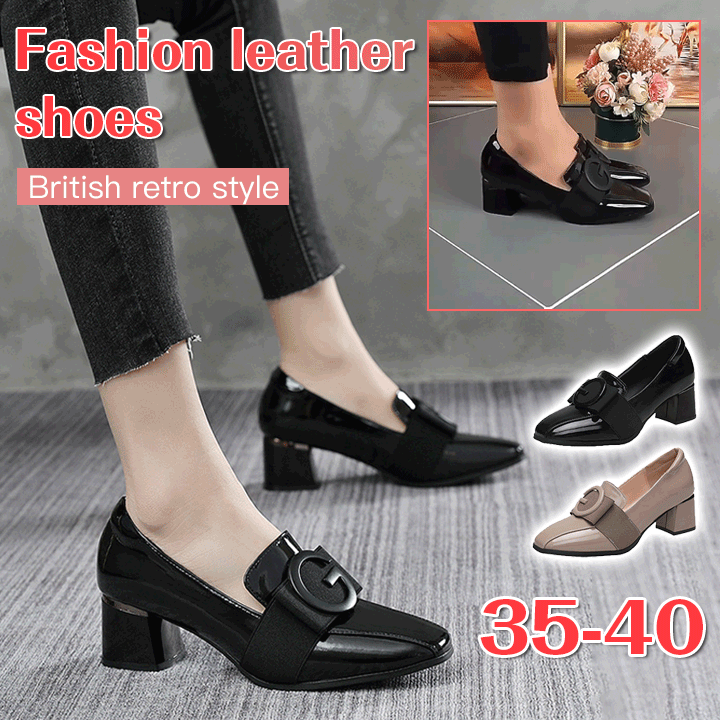 Zapatos de piel de tacón medio de moda para mujer