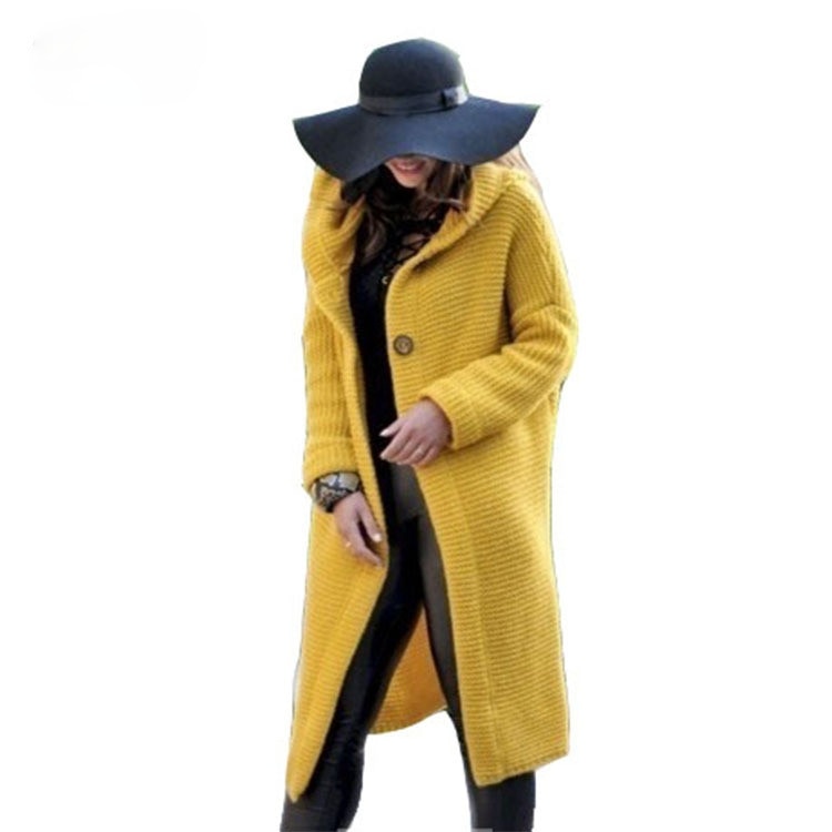 Women's Loose Knit Cardigan Sweater Hooded Mid-length Coat Fashion Sweaters 2023 Cardigans for Woman Knitwear Womens Clothing