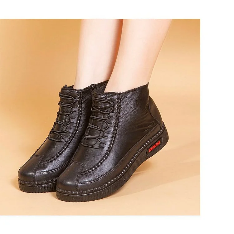 Mocasines de piel de piel para mujer, mocasines para mujer mayor, suaves y cálidos.