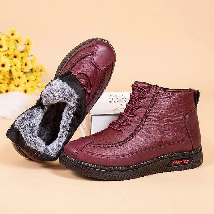 Mocasines de piel de piel para mujer, mocasines para mujer mayor, suaves y cálidos.
