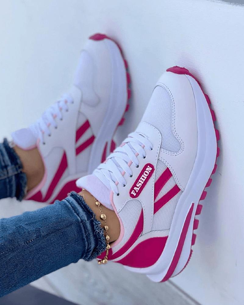 Zapatillas deportivas con cordones y bloques de color para uso diario a la moda para mujer