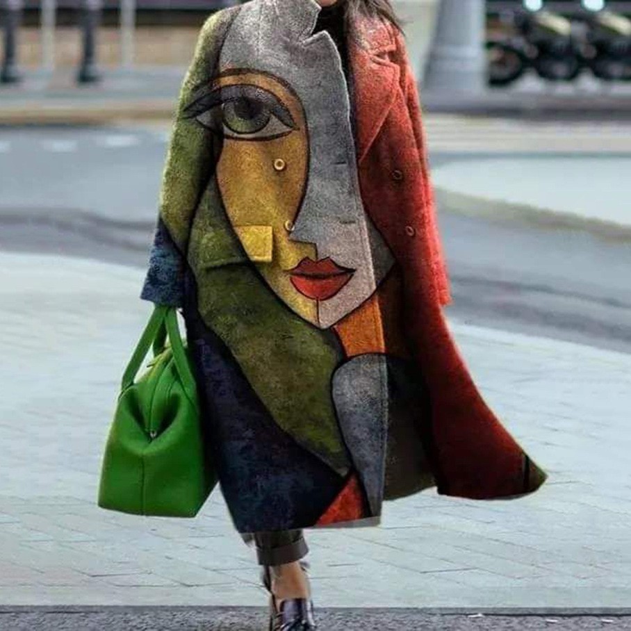 Long-sleeved printed coat lapel coat