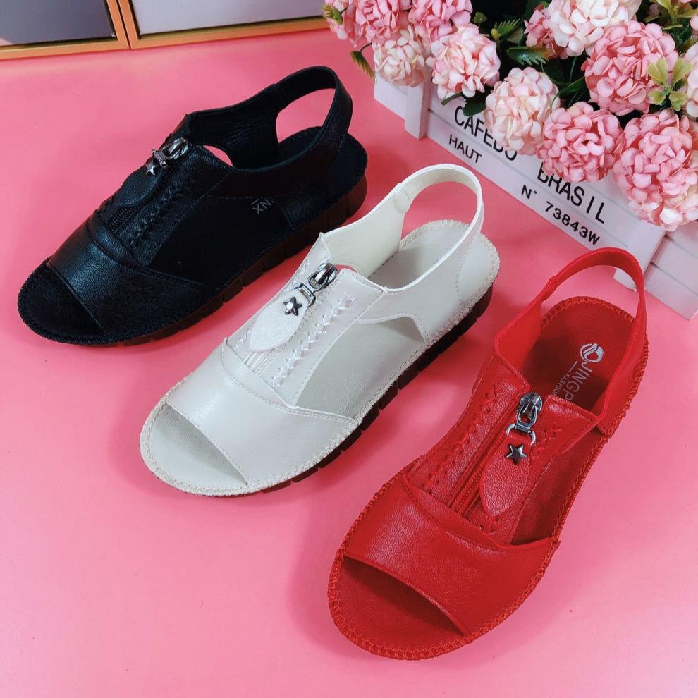 Sandalias planas de cuero suave con cremallera y suela cómoda: regalo perfecto para mamá y abuela