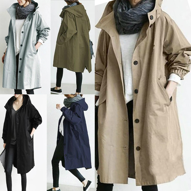 2023 Fashion Trench Coat Spring Autumn Casual Hooded Medium Long Overcoat Loose Windproof Coat Korean Trendy Large Size