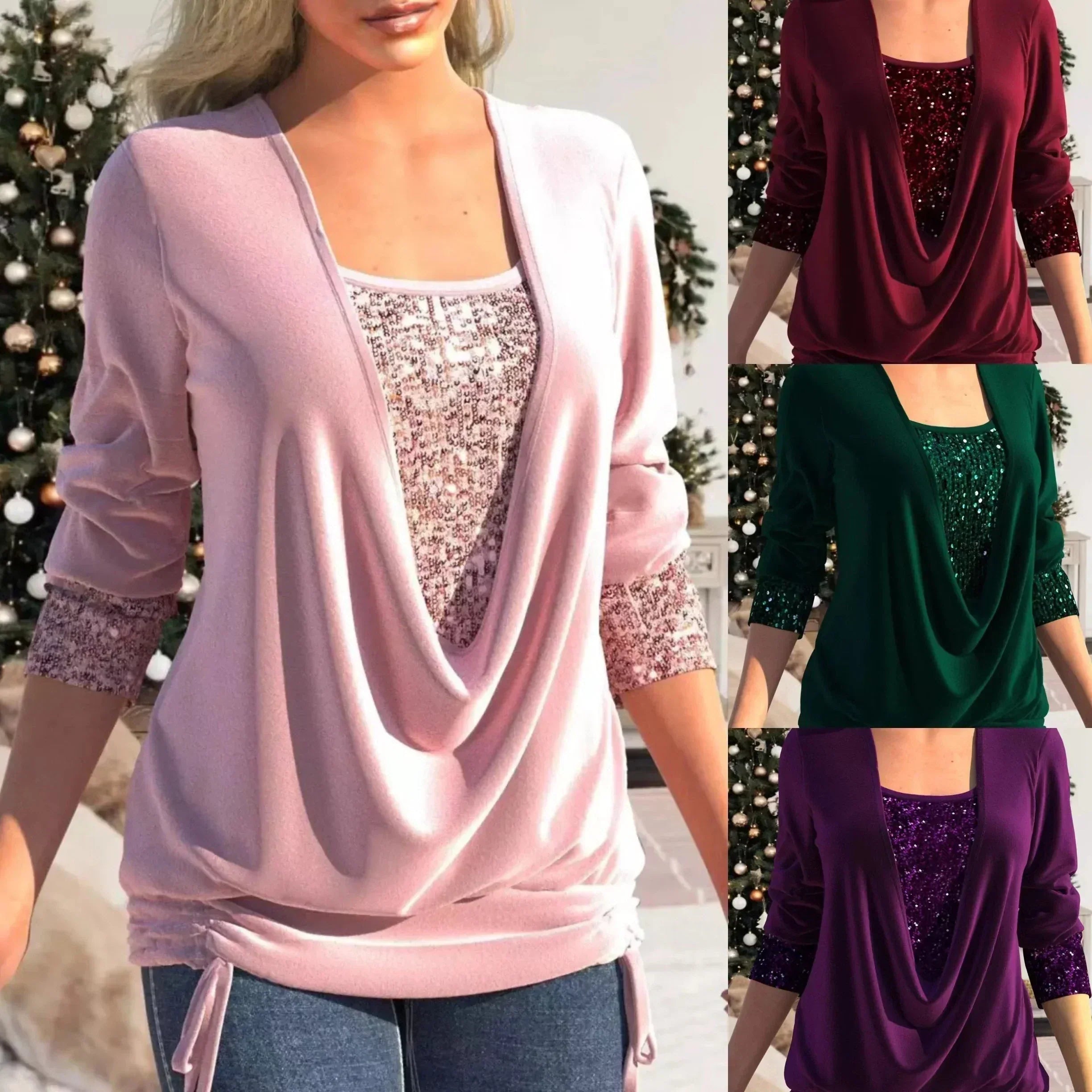 Top de manga larga con lentejuelas