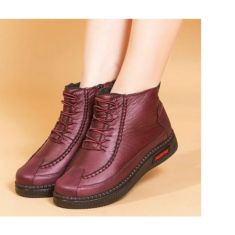 Mocasines de piel de piel para mujer, mocasines para mujer mayor, suaves y cálidos.