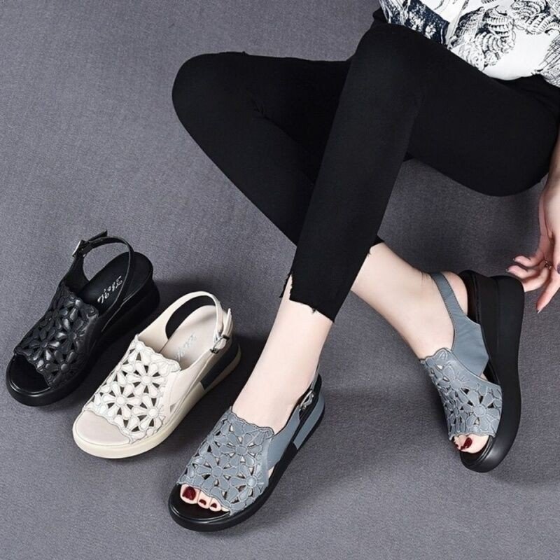 2023 nuevos zapatos de mujer con hebilla de una palabra de verano, sandalias informales de suela blanda con plataforma