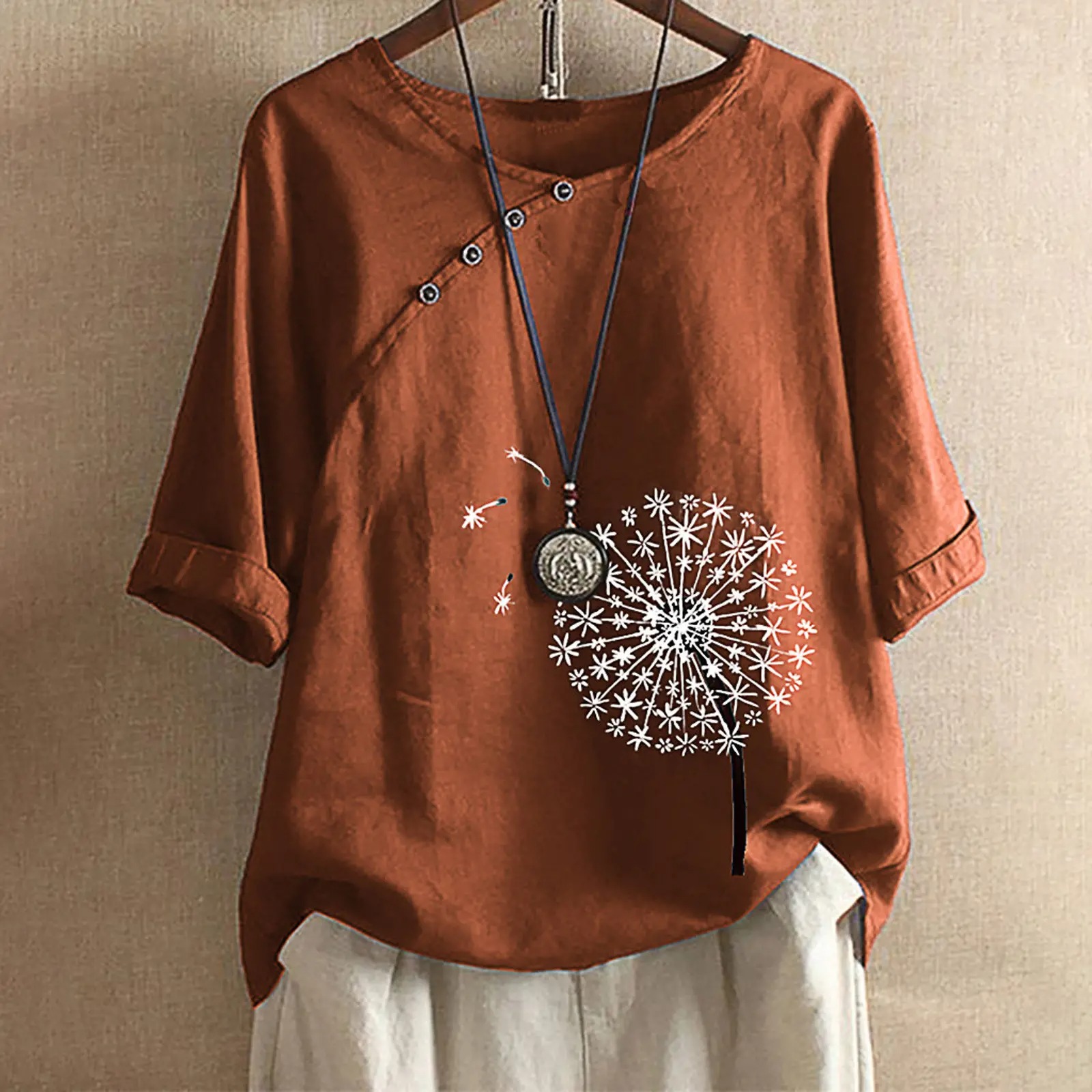 【S-5XL】Γυναικείο κοντομάνικο vintage εμπριμέ πουκάμισο