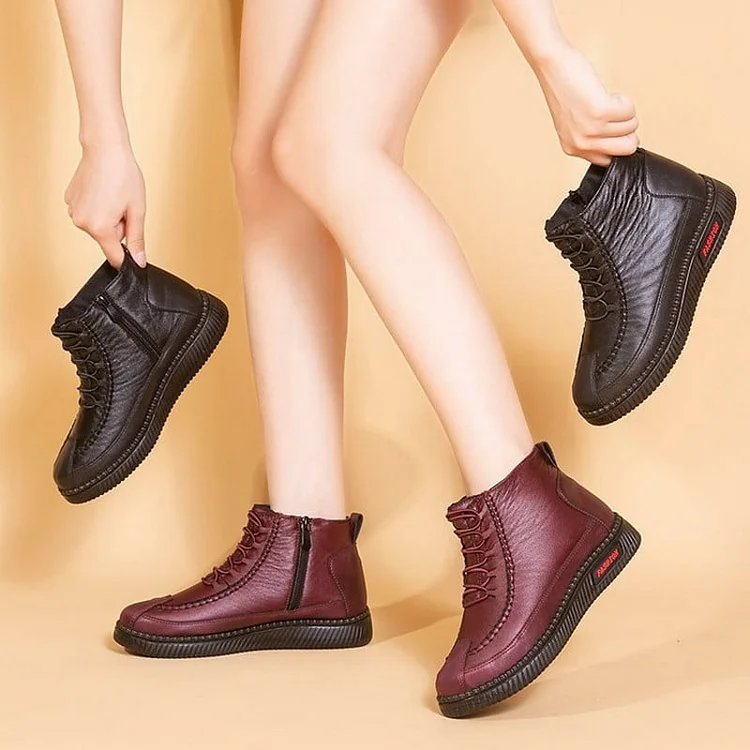 Mocasines de piel de piel para mujer, mocasines para mujer mayor, suaves y cálidos.