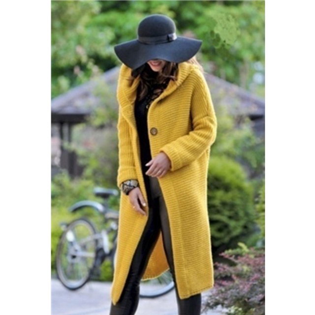 Women's Loose Knit Cardigan Sweater Hooded Mid-length Coat Fashion Sweaters 2023 Cardigans for Woman Knitwear Womens Clothing