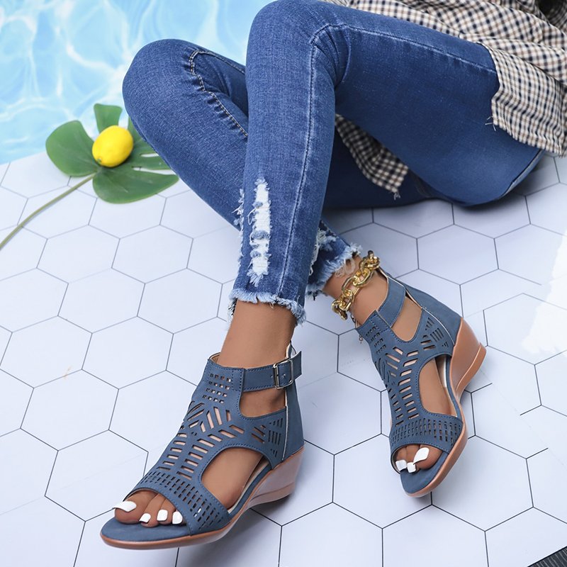 Sandalias de cuña con punta abierta hueca Vintage 2022