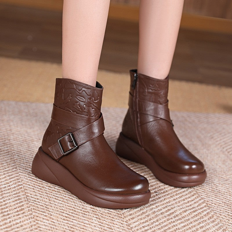 [100% cuero de vaca puro] Botas retro de mujer de gran tamaño