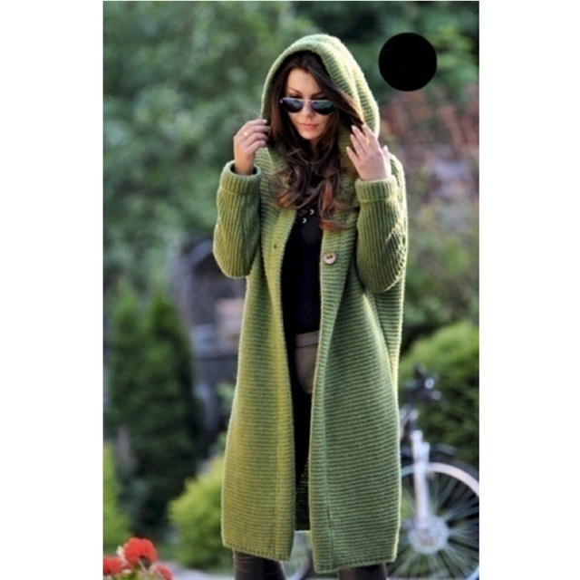 Women's Loose Knit Cardigan Sweater Hooded Mid-length Coat Fashion Sweaters 2023 Cardigans for Woman Knitwear Womens Clothing