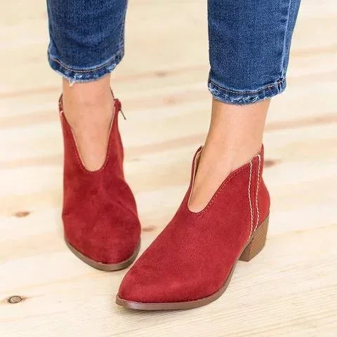 Mujeres sexy botas Tobillo cremallera con corte en V 🔥Compre 2 envío gratis🔥