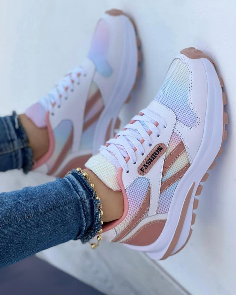 Zapatillas deportivas con cordones y bloques de color para uso diario a la moda para mujer