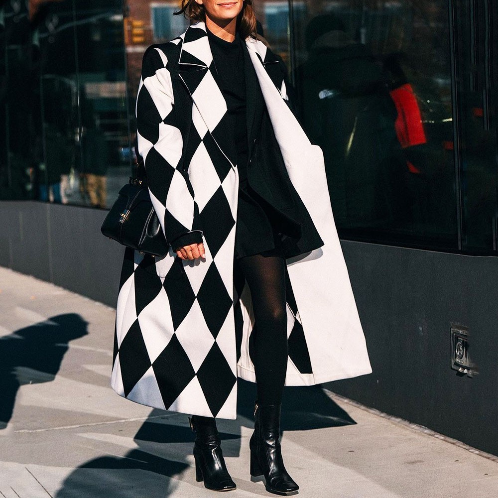 Long-sleeved printed coat lapel coat
