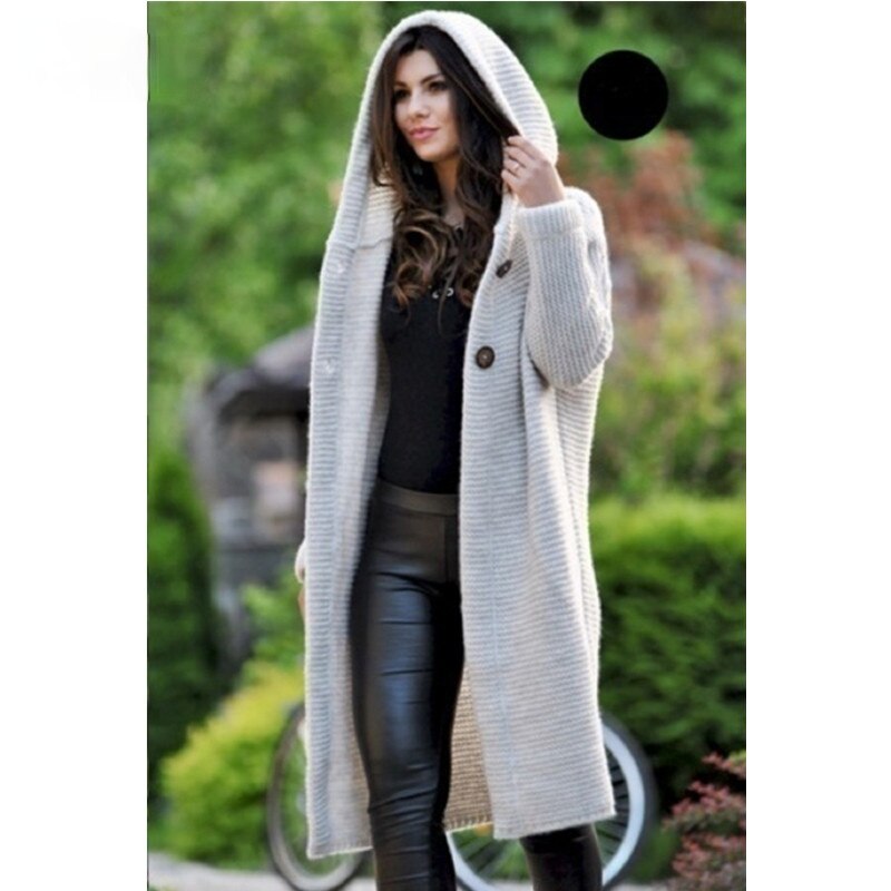 Women's Loose Knit Cardigan Sweater Hooded Mid-length Coat Fashion Sweaters 2023 Cardigans for Woman Knitwear Womens Clothing