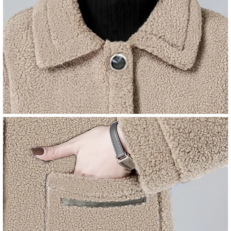 Lamb Wool Women's Coat 2023 New Autumn Winter Sheep Shearing Furry Warm Jacket Middle-Aged Elderly Mothers Jacket Outerwear 5XL